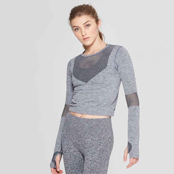 JoyLab Tops - JoyLab Mesh Long Sleeve Crop Top